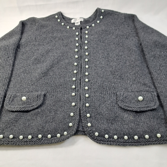 Nine West Women's Faux Pearls Embossed Charcoal Sweater/Cardigan Size 3X - Picture 8 of 15